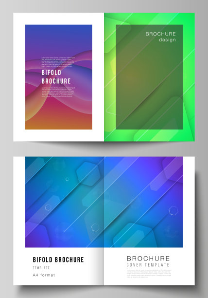 矢量布局的两个A4格式现代封面模型设计模板的双重小册子，传单，小册子。未来的技术设计，丰富多彩的背景与流体梯度形状组成。图片下载