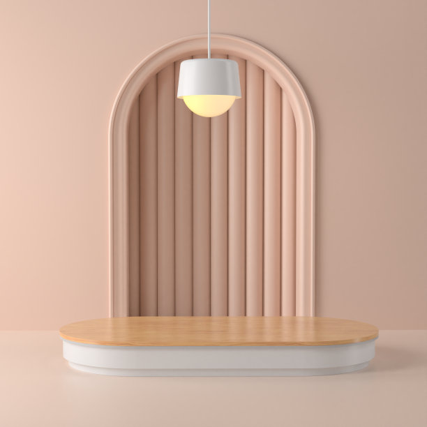 3d渲染的木材讲台和抽象几何。图片下载