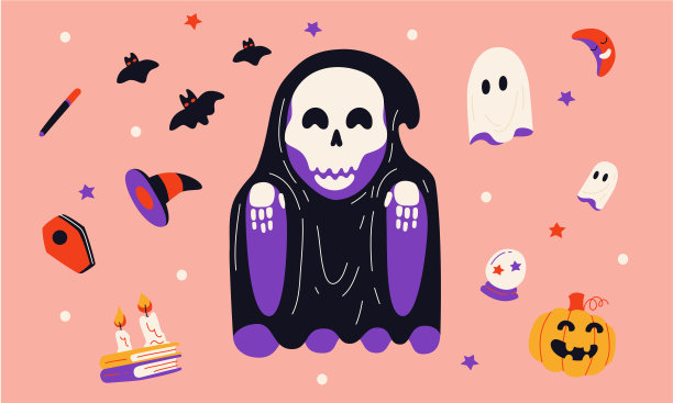 万圣节装饰矢量插图平面设计图片下载