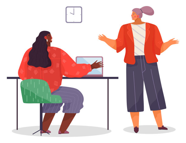 与办公室职员交流，非洲妇女坐在桌子上用笔记本电脑与同事交谈图片下载