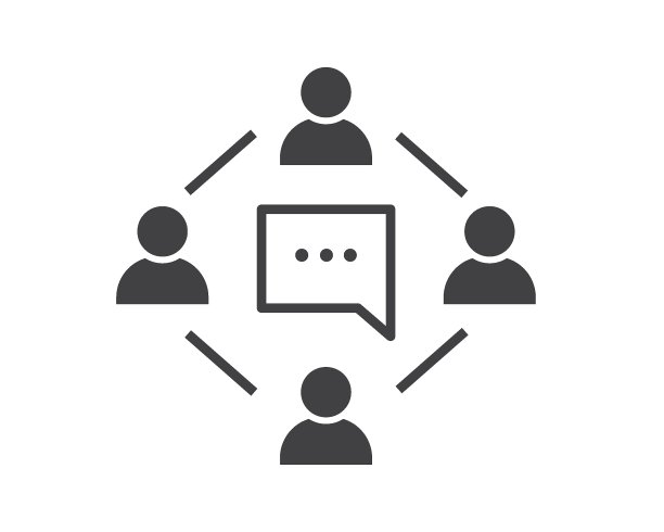 语音气泡与用户周围的圆形区域与符号。人们沟通的图标。标志向量。图片下载