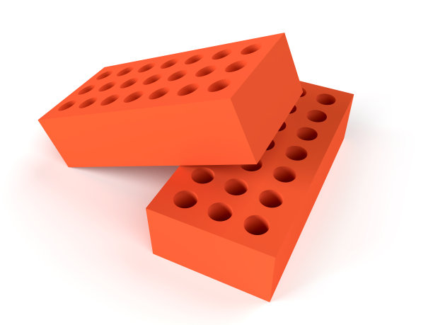 两块砖孤立在白色上。建筑的概念图片下载