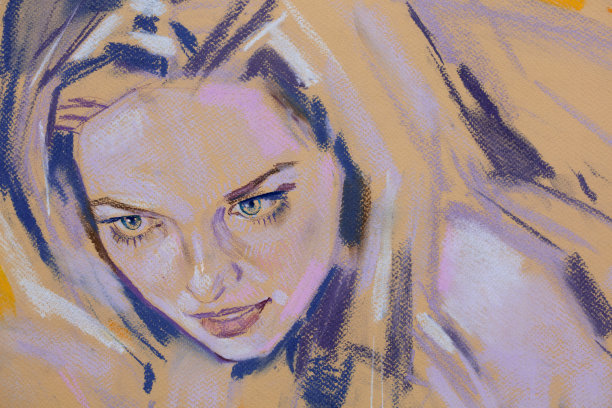 粉彩画，女性肖像画，手工制作图片下载