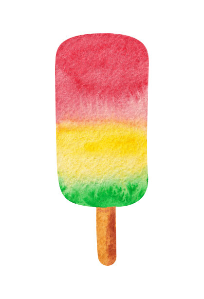 手绘水彩冰淇淋在白色背景在红，黄和绿色的颜色。图片下载