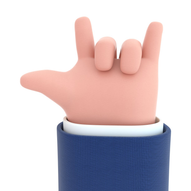 3 d演示。摇滚手势手势图标。交卡通风格而不是白色背景图片下载