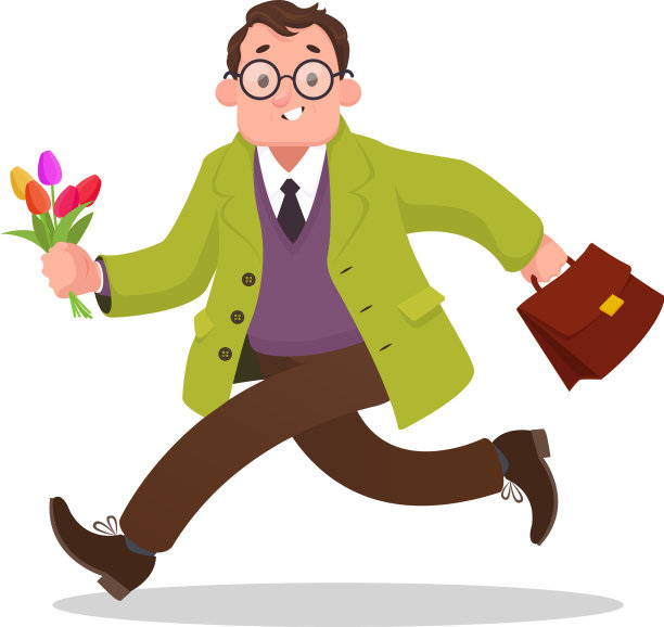 男人跑着和卡通人物约会图片下载