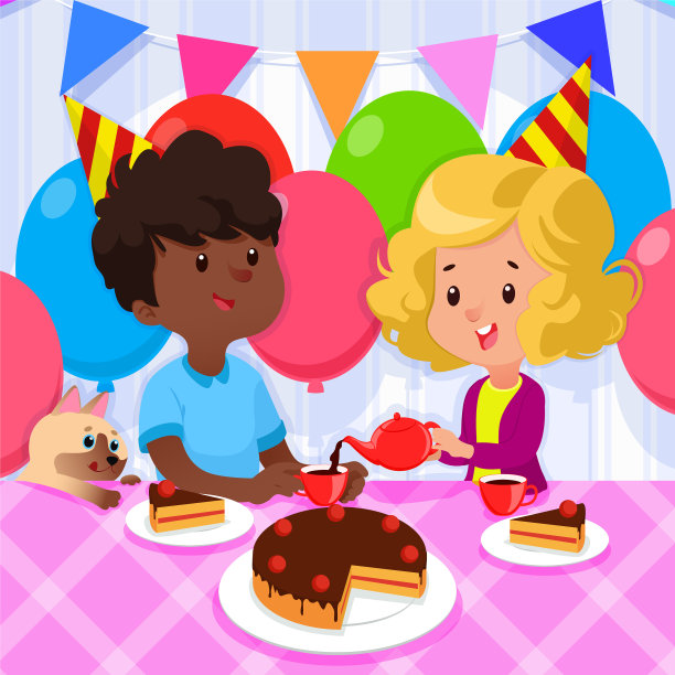 生日聚会与快乐的孩子和蛋糕亮图片下载