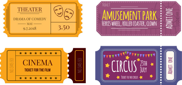 在剧院、电影院、马戏团中设置门票和优惠券图片下载