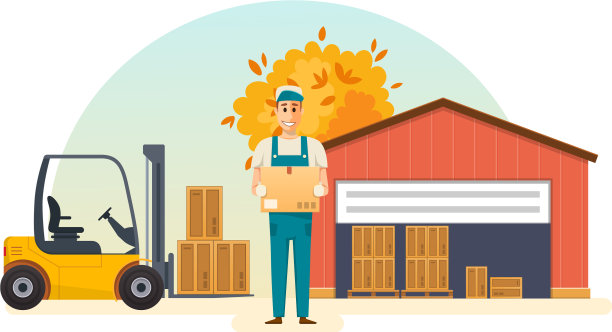 秋季仓库零件箱装在木托盘上图片下载