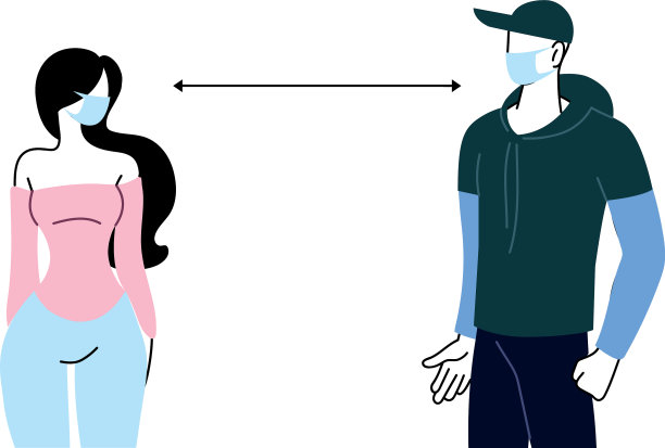 戴着面具和保持距离的年轻夫妇图片下载