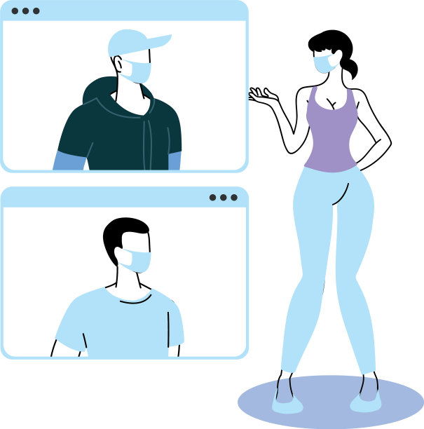 戴着口罩的人进行视频通话图片下载