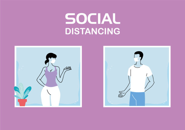 一对情侣在公寓窗户前保持着社交距离图片下载