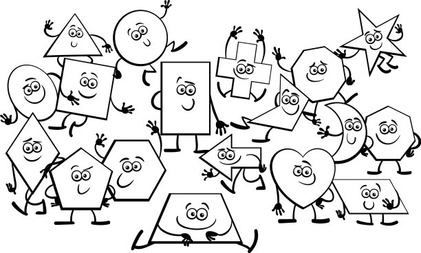 卡通几何形状人物着色书图片下载