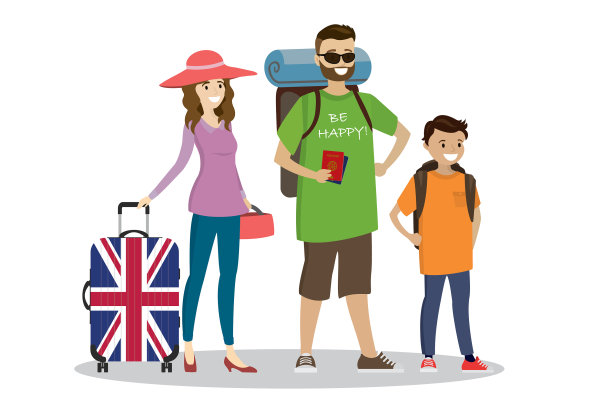 卡通家庭游客与手提箱图片下载