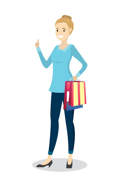 可爱的卡通女性购物后与购物图片下载
