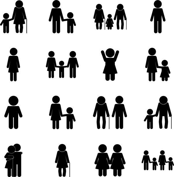 家庭头像剪影风格的图标集图片下载