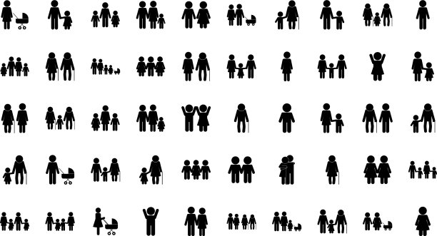 家庭头像剪影风格的图标集图片下载