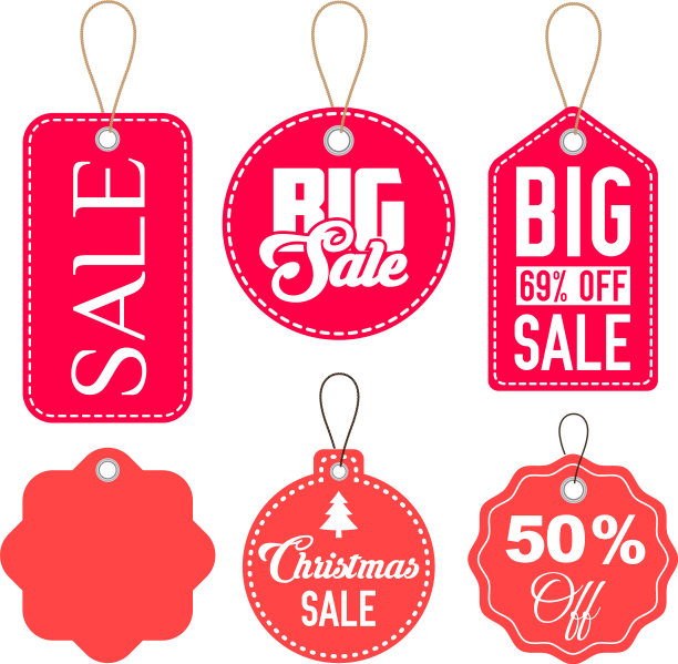 粉红色和红色的销售标签设置隔离图片下载