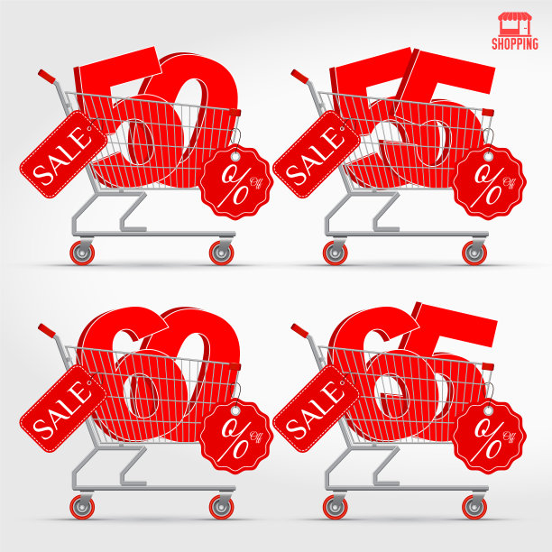 逼真的超市购物车与3d销售图片下载