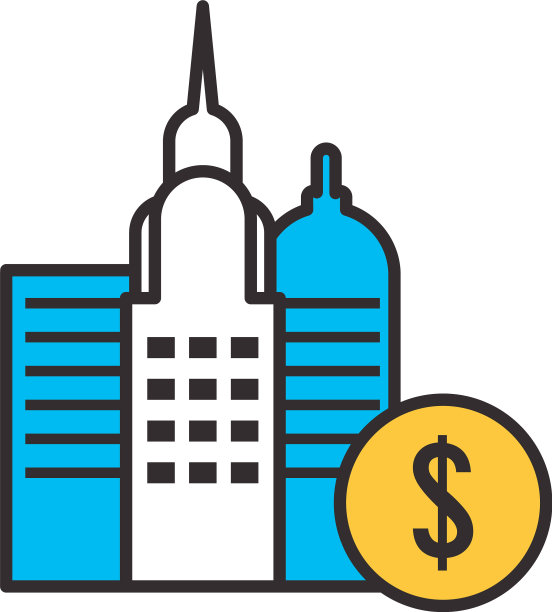 美元硬币和城市建筑的线条和填充风格图片下载