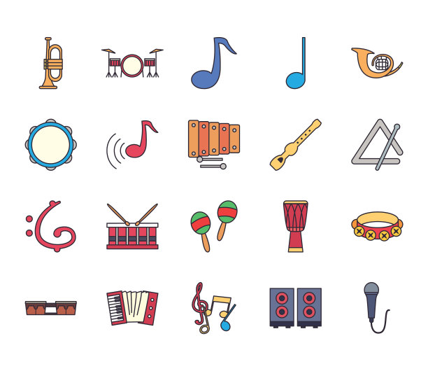 音乐乐器线和填充样式图标设置图片下载
