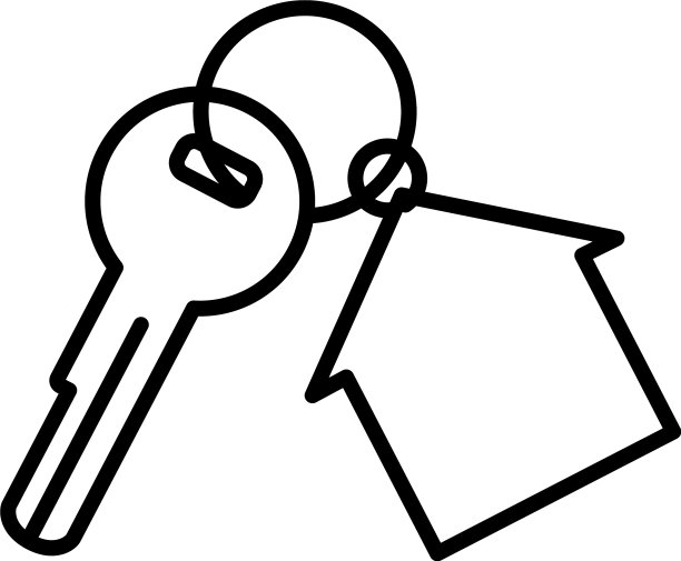 钥匙与房子形状的钥匙链图标线条风格图片下载