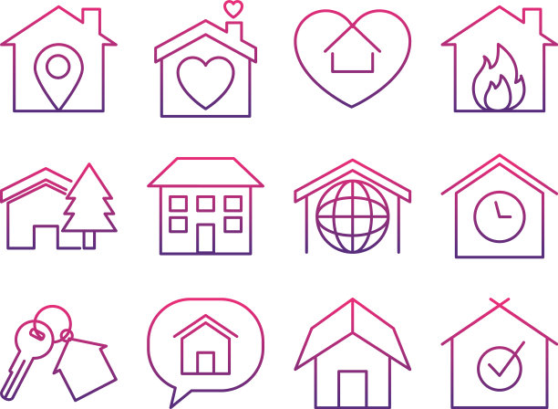 钥匙链和房屋图标集渐变风格图片下载