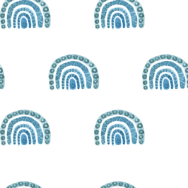 无缝波西米亚图案彩虹，儿童设计在一个白色背景的抽象水彩插图图片下载
