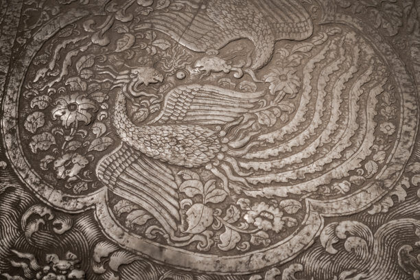 中国古代凤凰石浮雕背景图片下载