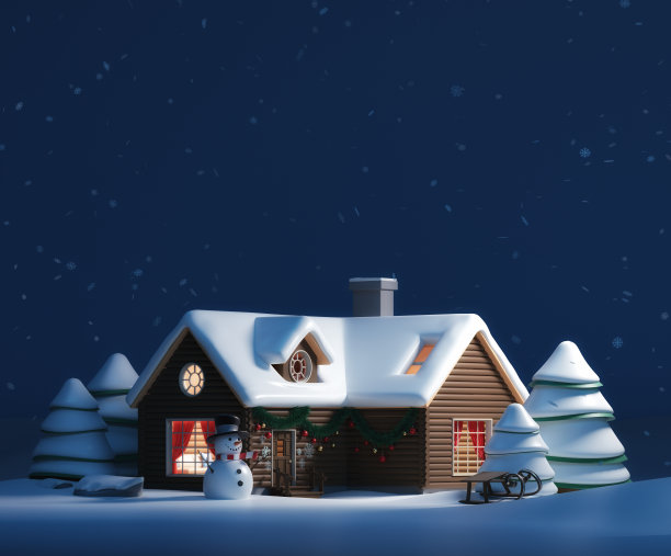 圣诞节装饰房子和雪人，程式化的背景概念图片下载