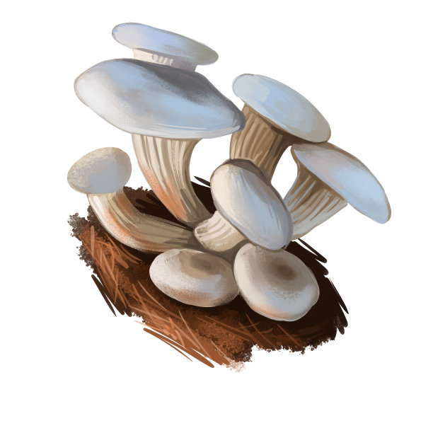 石巷蘑菇特写数字艺术插画。白色，带米色帽。来自日本的牛肝菌，成群生长。蕈生季节，生长在树林和森林中的采集植物图片下载