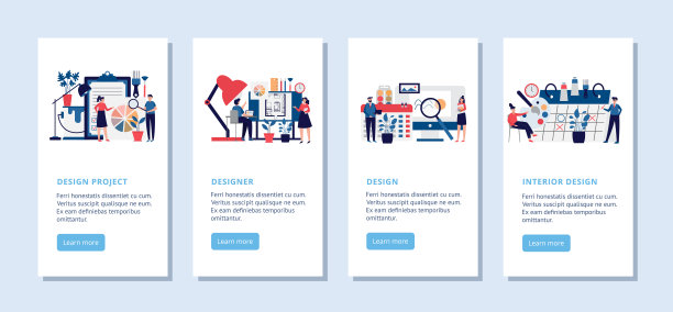 为网页和室内设计平面矢量插图集的登板页面。图片下载