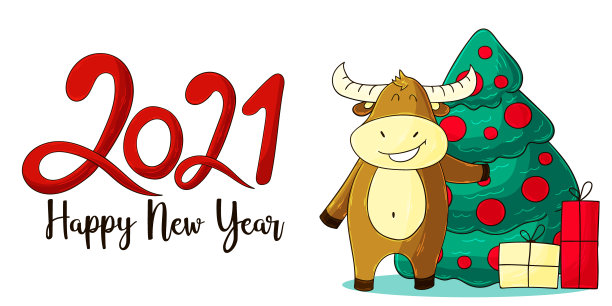 2021新年快乐儿童插画。中国新年牛年2021年图片下载