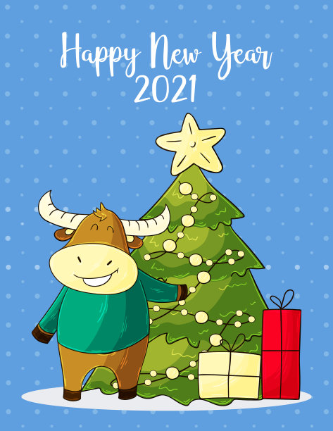 2021新年快乐儿童插画。2021年中国农历牛年图片下载