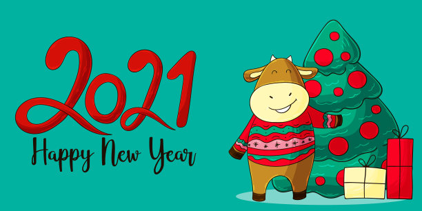 2021新年快乐儿童插画。中国新年牛年2021年图片下载