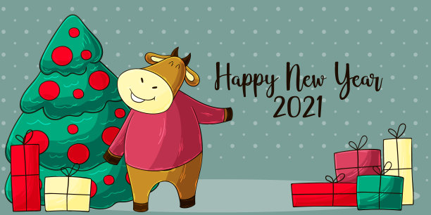 2021新年快乐儿童插画。2021年中国农历牛年图片下载