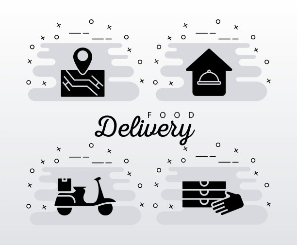 捆绑四个快递服务图标和字母图片下载