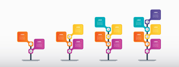 具有2、3、4或5个选项、部件、步骤或流程的业务概念。一组垂直时间线，信息图。业务的发展和增长。趋势或趋势图的时间线。图片下载