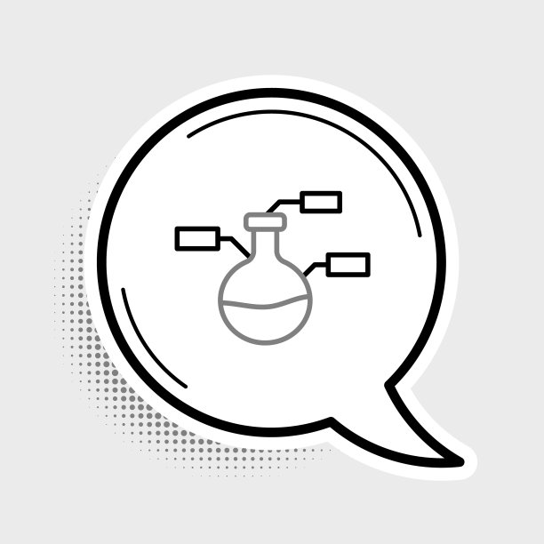 线试管和烧瓶化学实验室测试图标隔离在灰色背景上。实验室玻璃器皿。色彩斑斓的轮廓的概念。向量图片下载