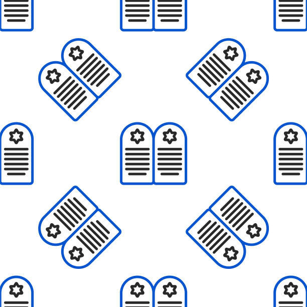 线条墓碑与明星的大卫图标孤立无缝模式上的白色背景。犹太墓碑。墓碑图标。色彩斑斓的轮廓的概念。向量图片下载
