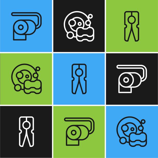 设厕纸卷，衣服夹和洗碗图标。向量图片下载