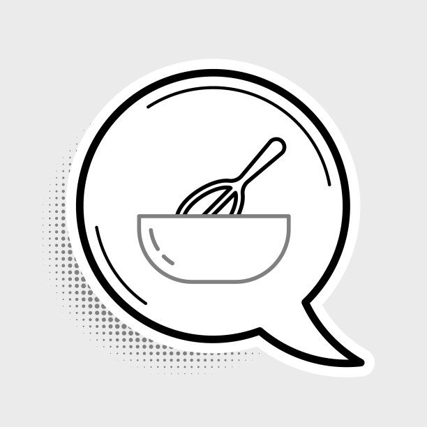 线厨房搅拌器和碗图标孤立在灰色背景。烹饪用具，打蛋器。餐具的迹象。混合食物的象征。色彩斑斓的轮廓的概念。向量图片下载