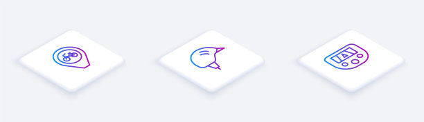 使用自行车、自行车头盔和Gps设备地图设置等距线位置。白色方形按钮。向量图片下载