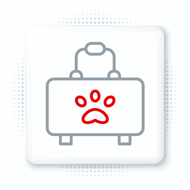 宠物急救箱图标孤立在白色背景上。狗或猫的爪印。诊所的盒子。色彩斑斓的轮廓的概念。向量图片下载