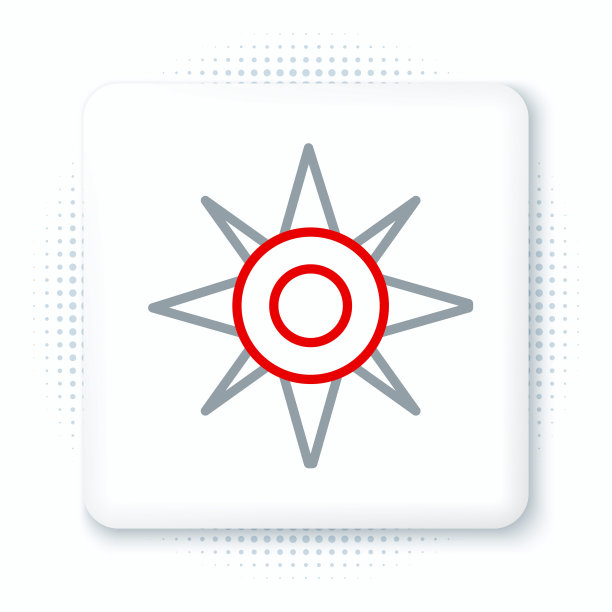 线风玫瑰图标孤立在白色背景。指南针图标的旅行。导航设计。彩色轮廓概念。向量图片下载