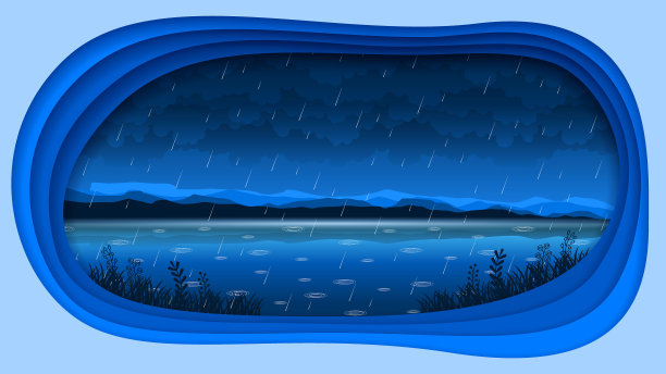 摘要黑色剪纸天空夜晚背景与山水雨植物草云午夜矢量设计风格图片下载