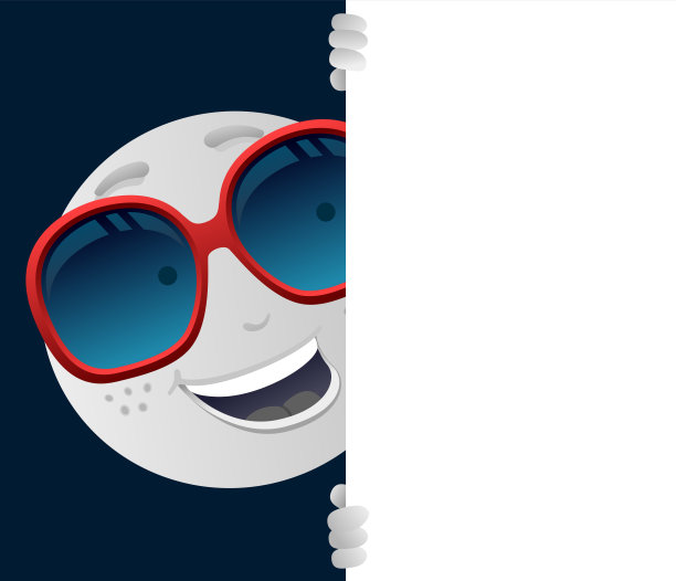 卡通满月人物看空白板。图片下载