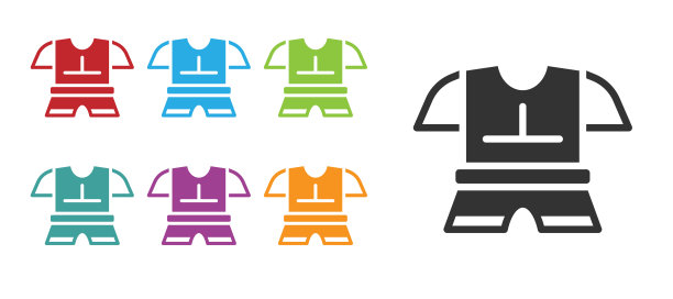 黑体盔甲图标孤立在白色背景上。设置图标丰富多彩。向量图片下载