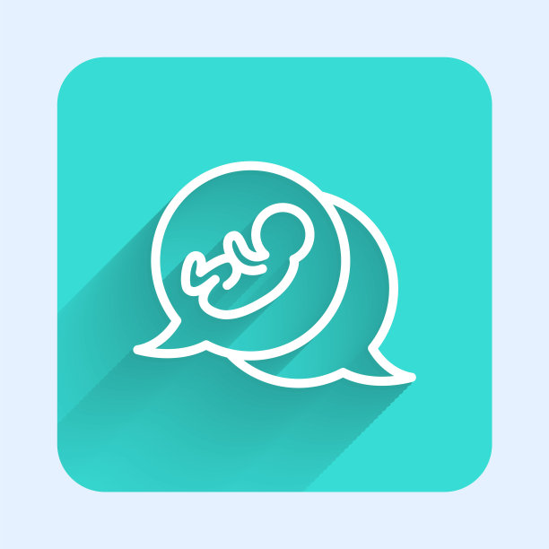 白色线婴儿图标孤立与长阴影。绿色广场按钮。向量图片下载