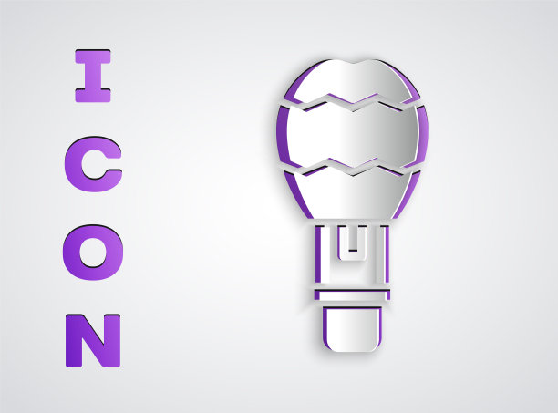 剪纸热气球图标孤立在灰色背景。航空运输。纸艺术风格。向量图片下载